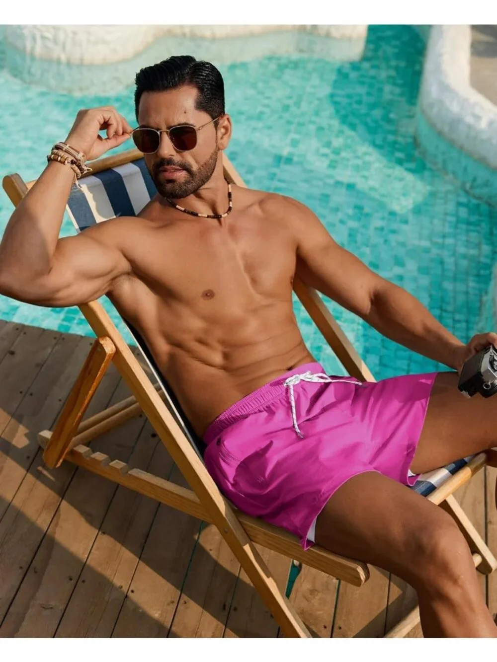 Men's Quick Dry Swim Trunks with Zipper Pocket - 5 Inch Stretch Beach Shorts